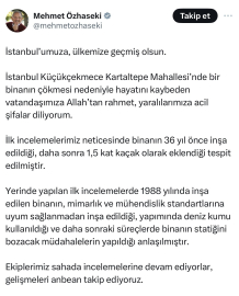 Bakan Özhaseki’den Küçükçekmece’de çöken bina ile ilgili açıklama