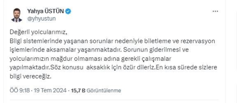 THY "biletleme ve rezervasyon işlemlerindeki aksamalar" nedeniyle açıklama yaptı