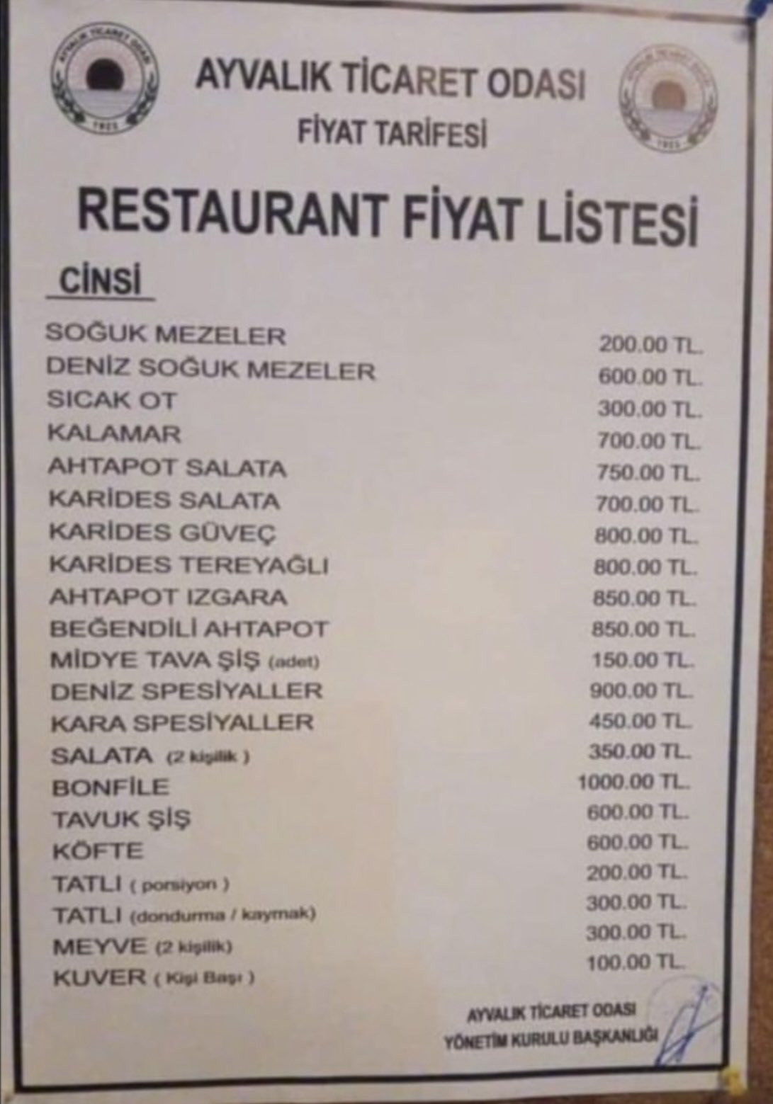 ayvalikta restoran fiyatlari gundem oldu bonfile 1000 tl tavuk sis 600 tl 0 BAqfvysv